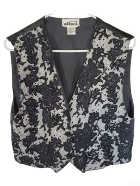1493 * Creazioni Effeci Vintage Beaded Floral Print Vest Black Gray Size L